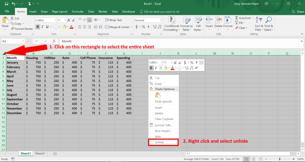 How To Hide And Unhide Columns In Excel German Pearls